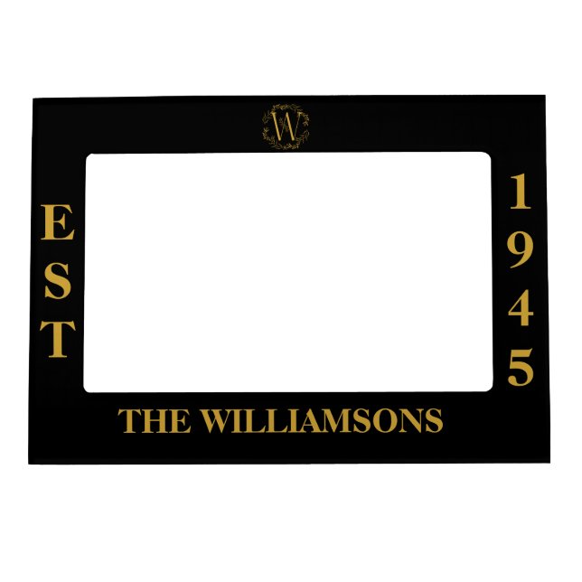 Personalized Monogram Black & Gold Family Initial Magnetic Frame (Front)