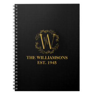 Personalized Monogram Black & Gold Family Initial Notebook