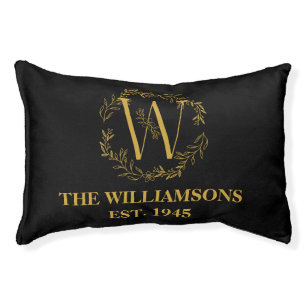 Personalized Monogram Black & Gold Family Initial Pet Bed