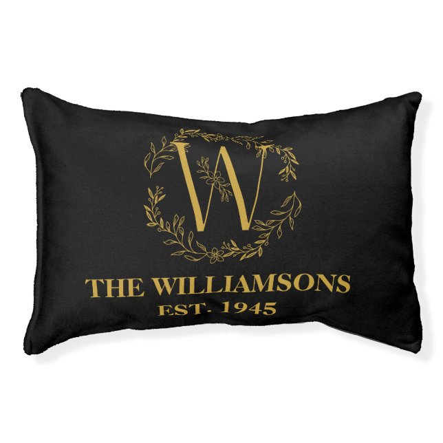 Personalized Monogram Black & Gold Family Initial Pet Bed (Front)