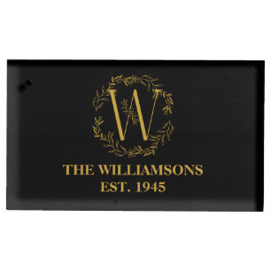 Personalized Monogram Black & Gold Family Initial Place Card Holder