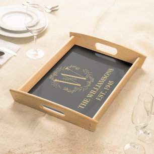 Personalized Monogram Black & Gold Family Initial Serving Tray