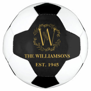 Personalized Monogram Black & Gold Family Initial Soccer Ball