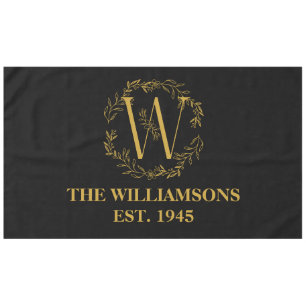 Personalized Monogram Black & Gold Family Initial Tablecloth