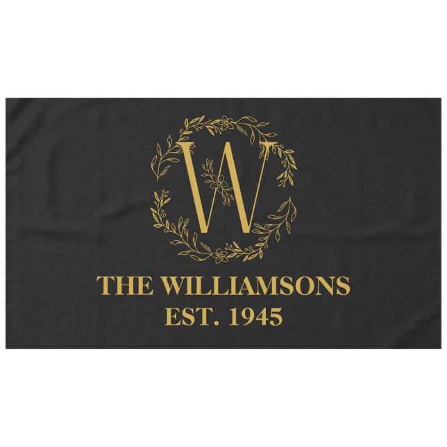 Personalized Monogram Black & Gold Family Initial Tablecloth (Front (Horizontal))