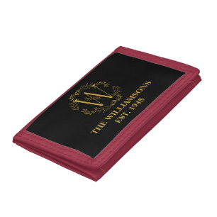 Personalized Monogram Black & Gold Family Initial Tri-fold Wallet