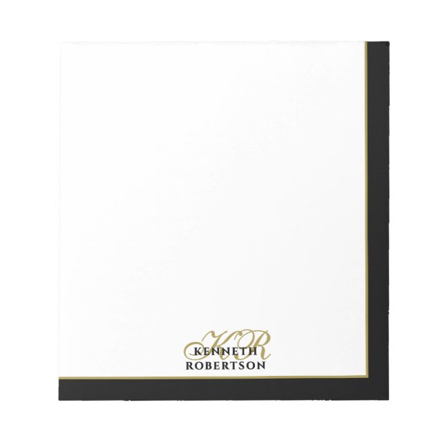 Personalized Monogram Black Gold White Elegant Men Notepad (Front)