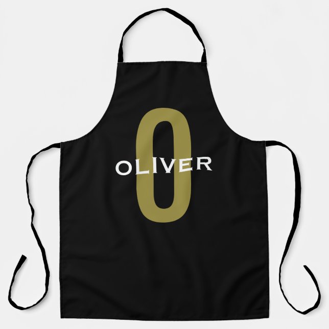 Personalized Monogram Black Gold White Name Apron (Front)