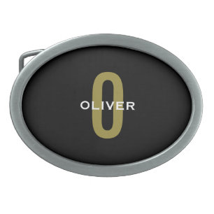 Personalized Monogram Black Gold White Name Belt Buckle