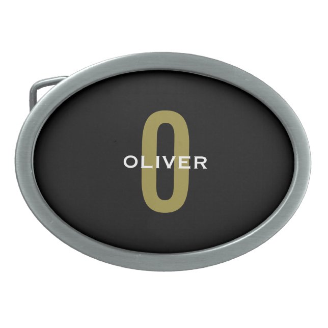 Personalized Monogram Black Gold White Name Belt Buckle (Front)