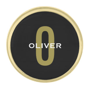 Personalized Monogram Black Gold White Name Finish Lapel Pin