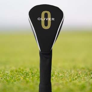 Personalized Monogram Black Gold White Name Golf Head Cover