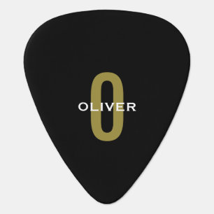 Personalized Monogram Black Gold White Name Guitar Pick