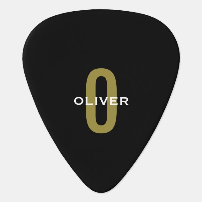 Personalized Monogram Black Gold White Name Guitar Pick (Front)
