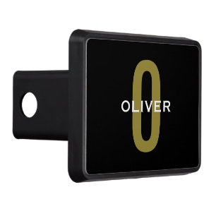 Personalized Monogram Black Gold White Name Hitch Cover