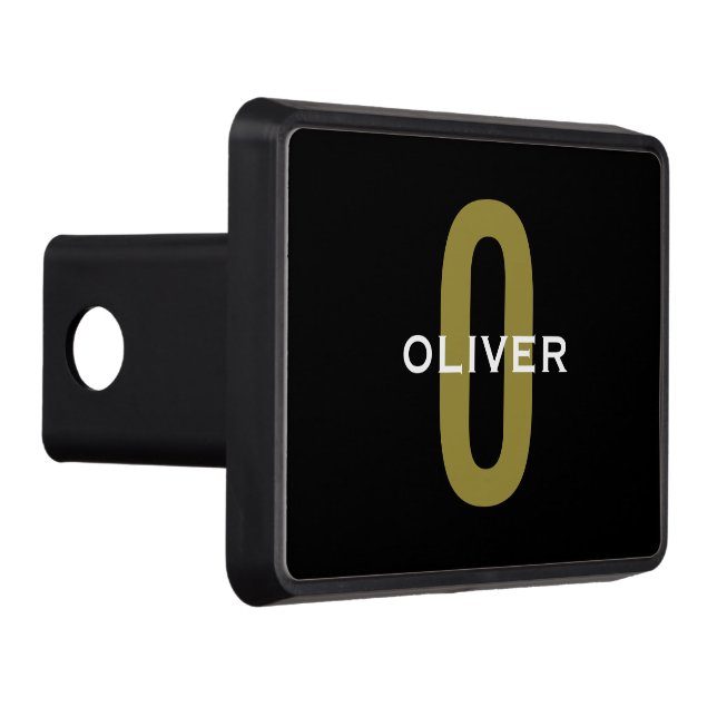 Personalized Monogram Black Gold White Name Hitch Cover (Right)