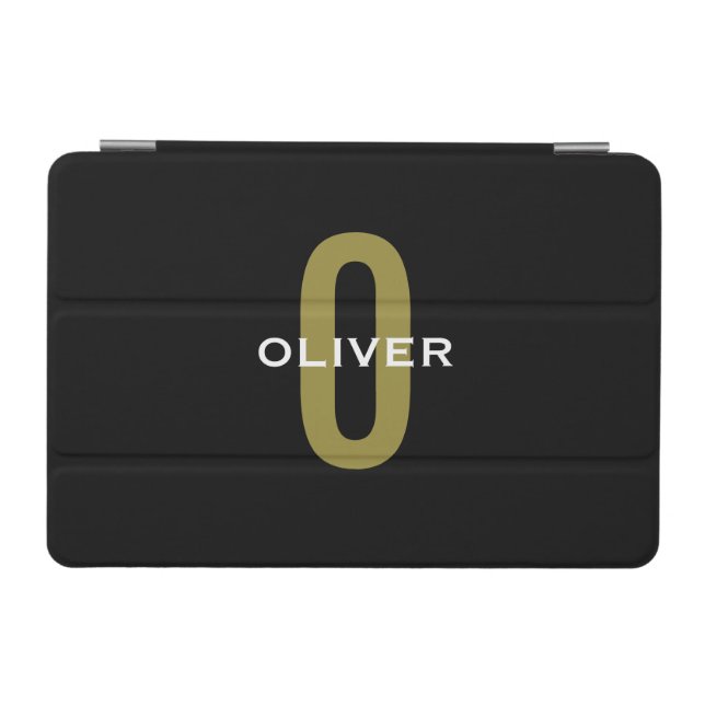 Personalized Monogram Black Gold White Name iPad Mini Cover (Horizontal)