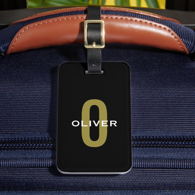 Personalized Monogram Black Gold White Name Luggage Tag (Front Insitu 2)