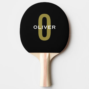 Personalized Monogram Black Gold White Name Ping Pong Paddle