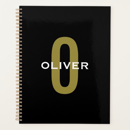 Personalized Monogram Black Gold White Name Planner