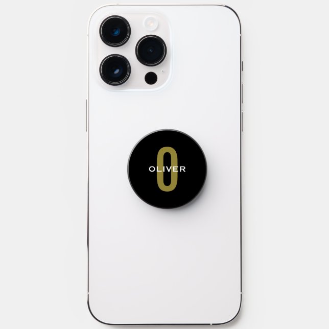 Personalized Monogram Black Gold White Name PopSocket (Front)