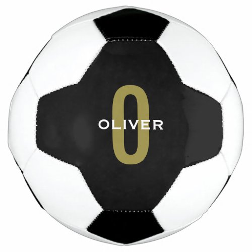 Personalized Monogram Black Gold White Name Soccer Ball