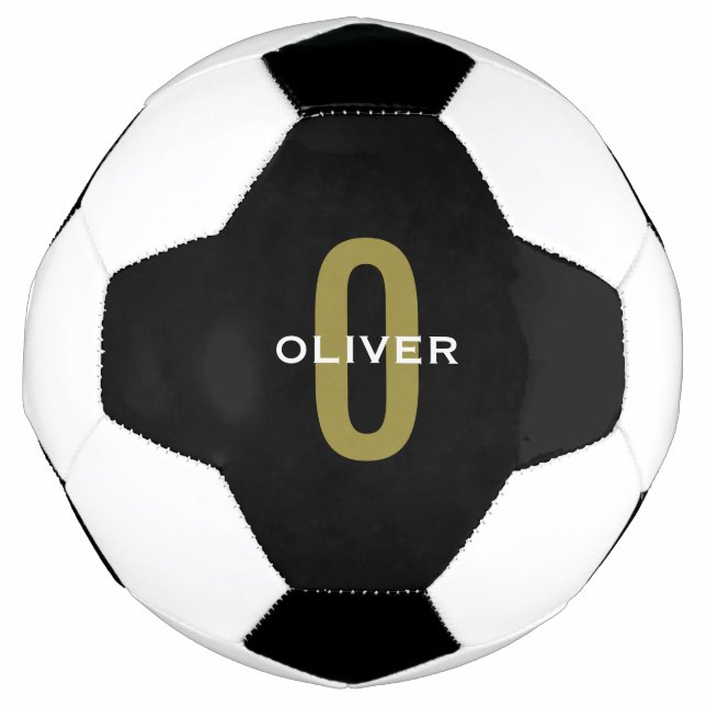 Personalized Monogram Black Gold White Name Soccer Ball (Front)