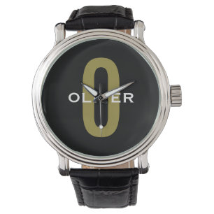 Personalized Monogram Black Gold White Name Watch