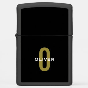 Personalized Monogram Black Gold White Name Zippo Lighter