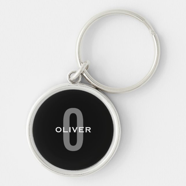 Personalized Monogram Black Gray White Name Keychain (Front)