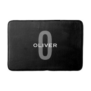 Personalized Monogram Black Grey White Name Bath Mat
