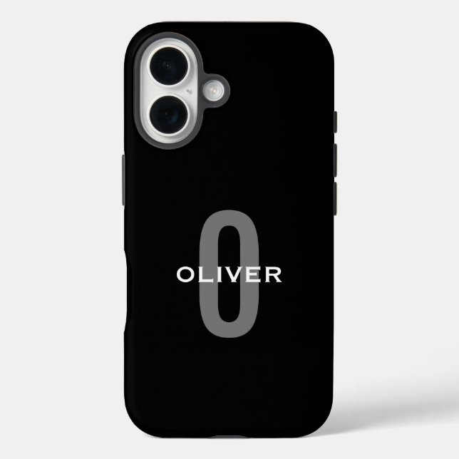 Personalized Monogram Black Grey White Name Case-Mate iPhone Case (Back)