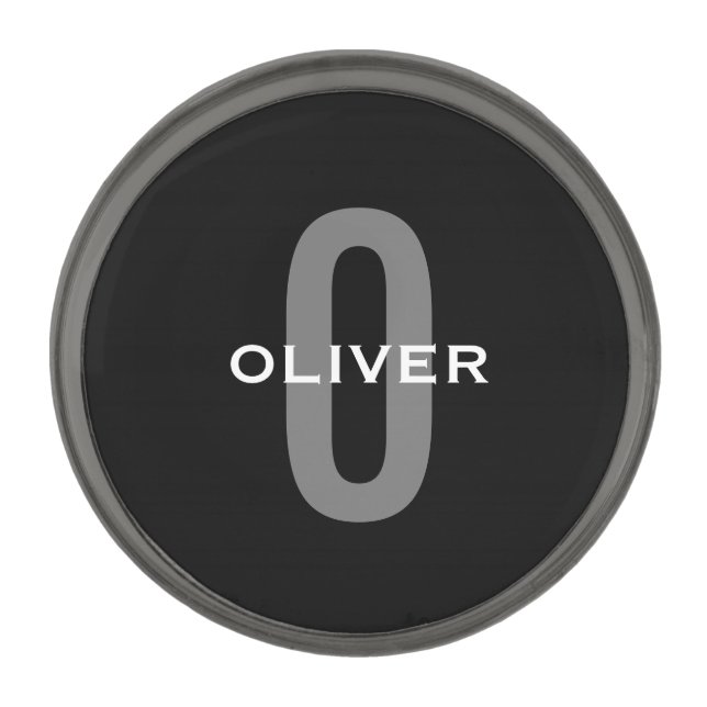 Personalized Monogram Black Grey White Name Gunmetal Finish Lapel Pin (Front)