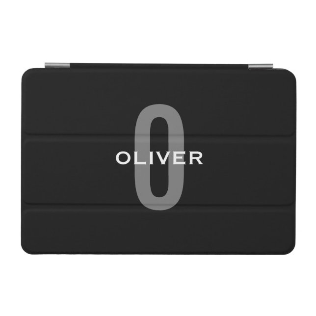Personalized Monogram Black Grey White Name iPad Mini Cover (Horizontal)