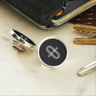 Personalized Monogram Black Grey White Name Lapel Pin