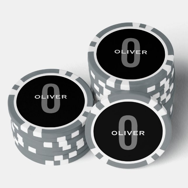 Personalized Monogram Black Grey White Name Poker Chips (Stack)