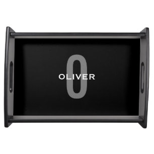 Personalized Monogram Black Grey White Name Serving Tray