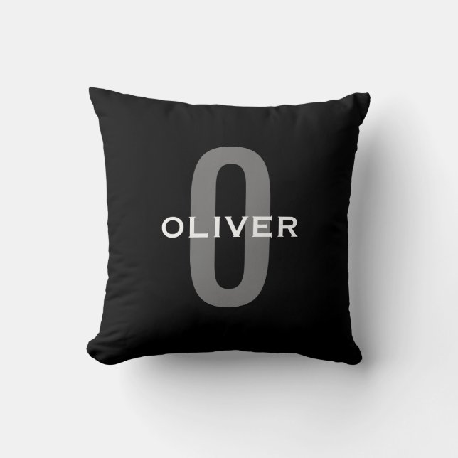 Personalized Monogram Black Grey White Name Throw Pillow (Front)
