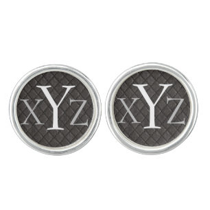Personalized Monogram Black Leather Look Cufflinks