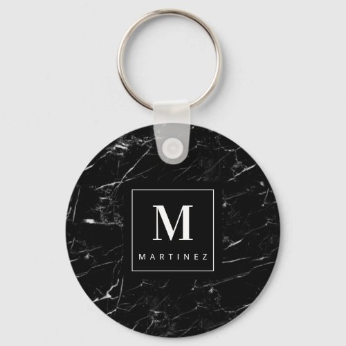 Personalized  Monogram Black Marble Keychain