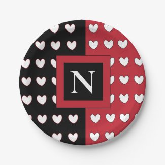 Personalized Monogram Black Red White Hearts 