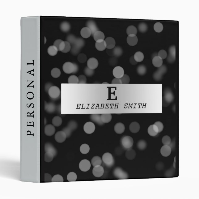 Personalized Monogram Black Silver Glitter Badge Binder (Front/Spine)