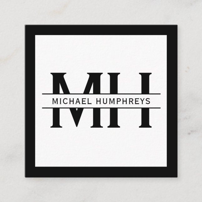 Personalized Monogram | Black Square Business Card (Front)