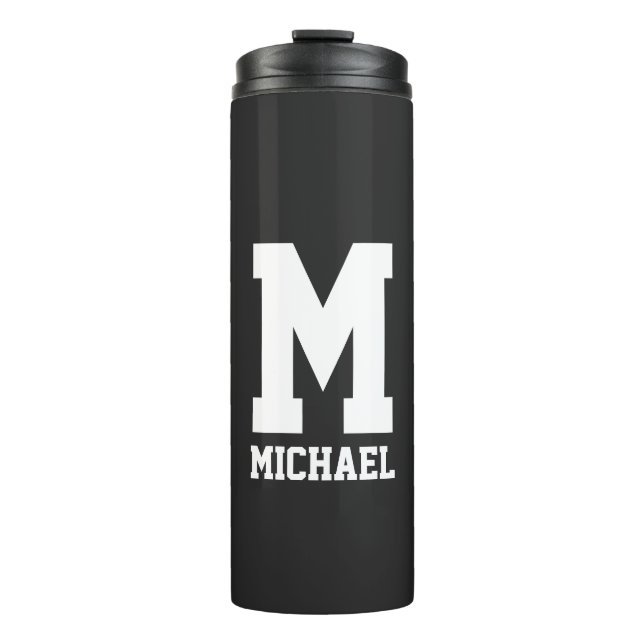 Personalized monogram black Thermal Tumbler bottle (Front)