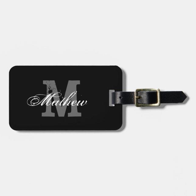 Personalized monogram black travel luggage tag (Front Horizontal)