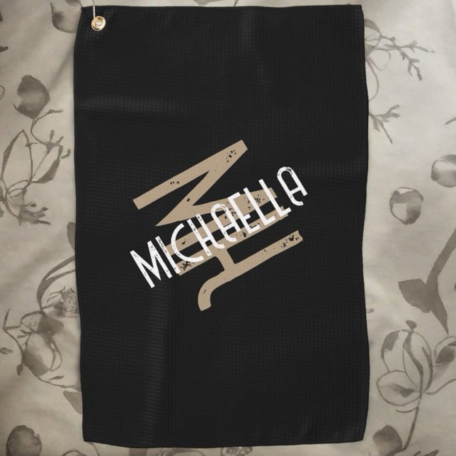 Personalized monogram black white beige name  golf towel (Creator Uploaded)
