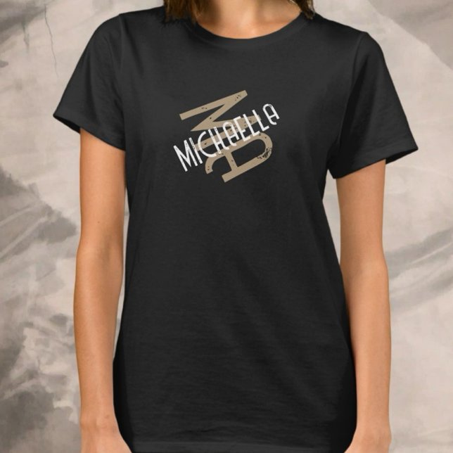 Personalized monogram black white beige name  T-Shirt (Creator Uploaded)