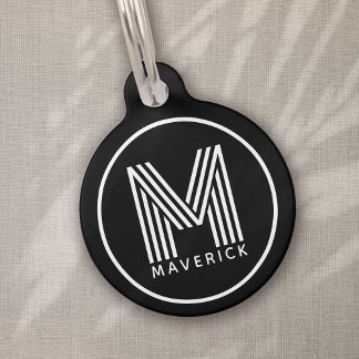 Personalized Monogram Black White Dog Pet ID Tag