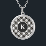 Personalized Monogram Black White Gold Plaid Silver Plated Necklace<br><div class="desc">Personalized Monogrammed Black White and Gold Plaid Silver Plated Locket</div>