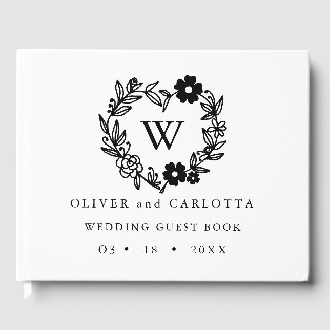 Personalized Monogram Black & White Guest Book (Front)